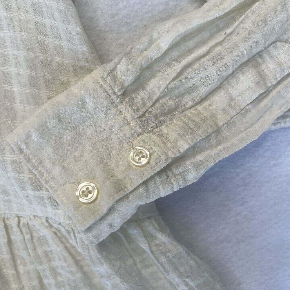 THE GREAT. The‎ Ruffle Oxford Top Beige Dobby Dot Cotton Peplum Blouse Size 0 - Picture 4 of 12